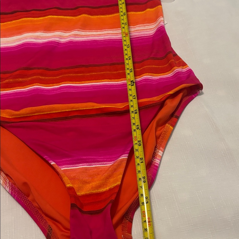 Trina Turk Solstice Pink Multi Halter Plunge Striped One Piece  SZ 14 vacay NWT - Picture 8 of 14